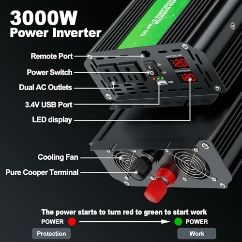 3000W power inverter with ports and cooling fan